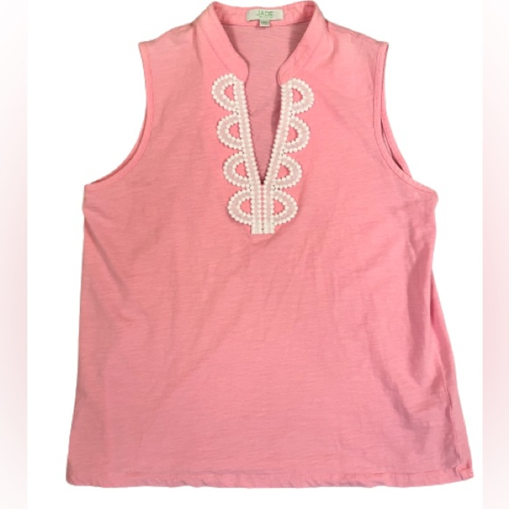 Pink Tank Top with White Lace Detail